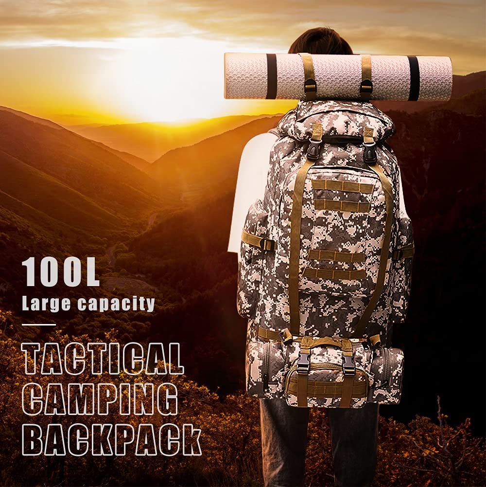 HongXingHai 100L backpack in-use camping scene conveys rugged outdoor practicality.