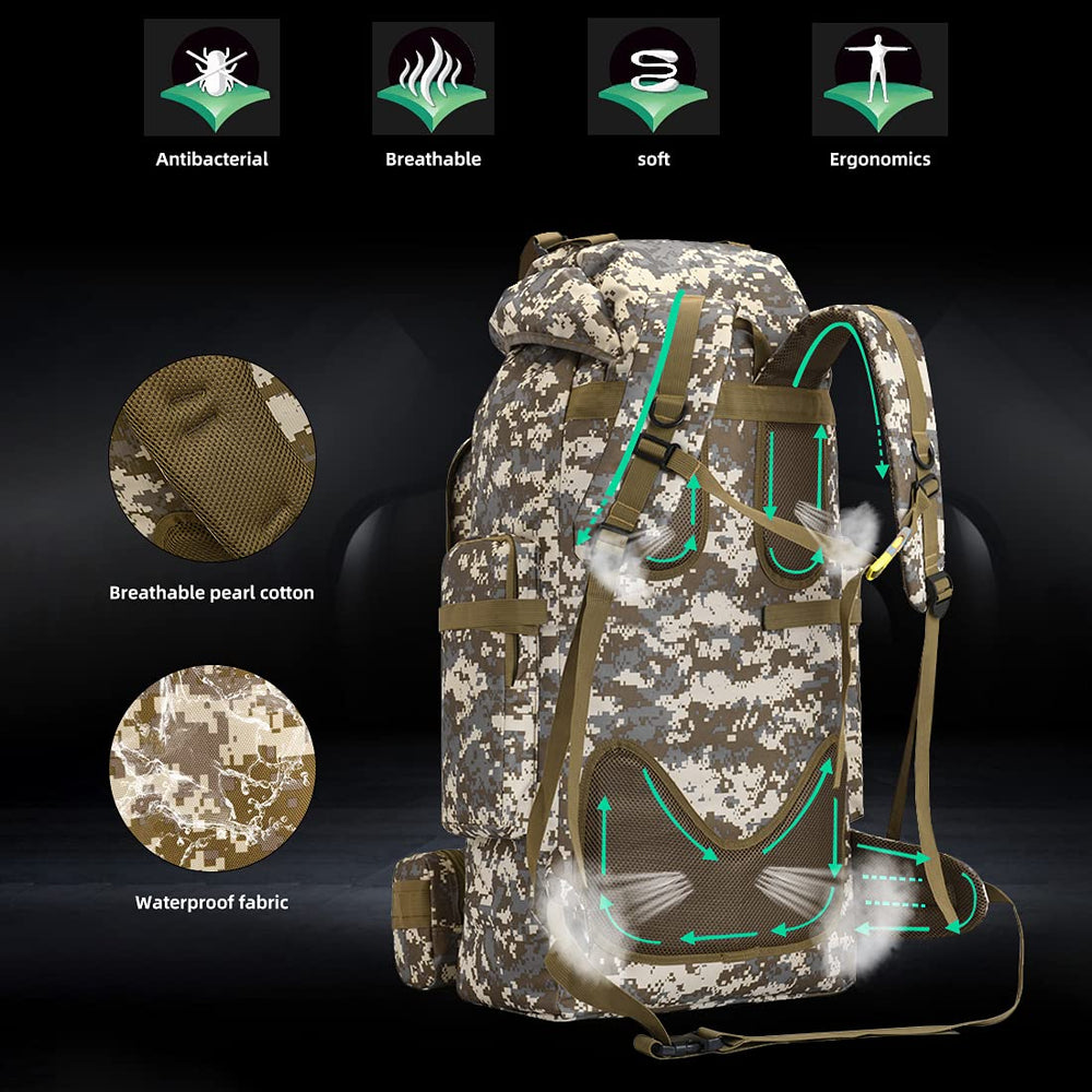 HongXingHai 100L backpack separate belt bag highlights quick-access storage.
