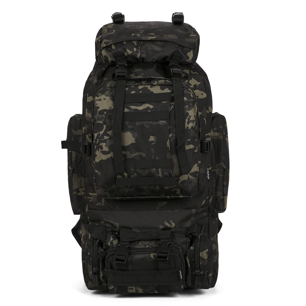 HongXingHai 100L backpack side with MOLLE system highlights rugged attachments.