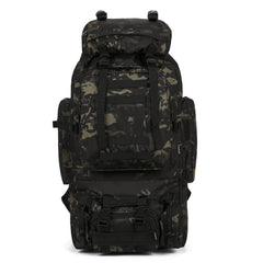 HongXingHai 100L backpack side with MOLLE system highlights rugged attachments.