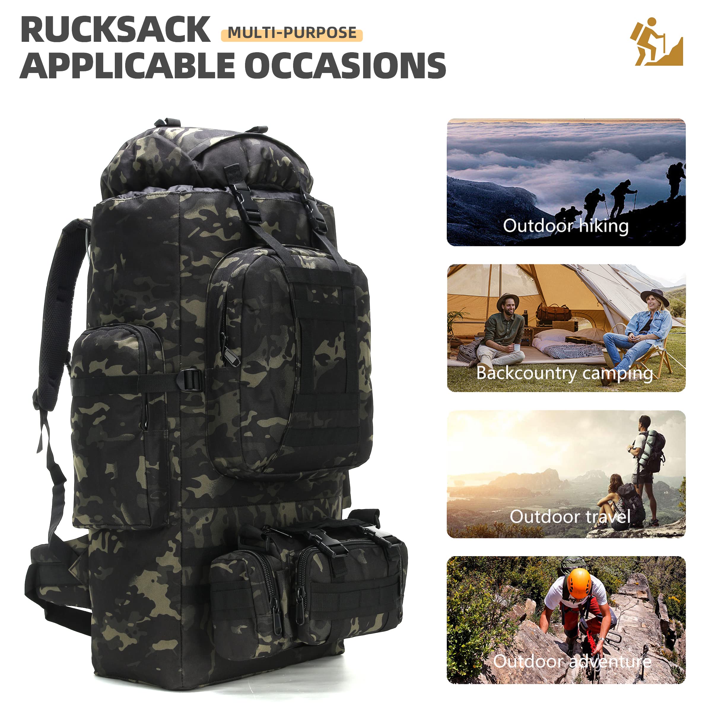 HongXingHai 100L backpack travel-setup image suggests versatile outdoor readiness.