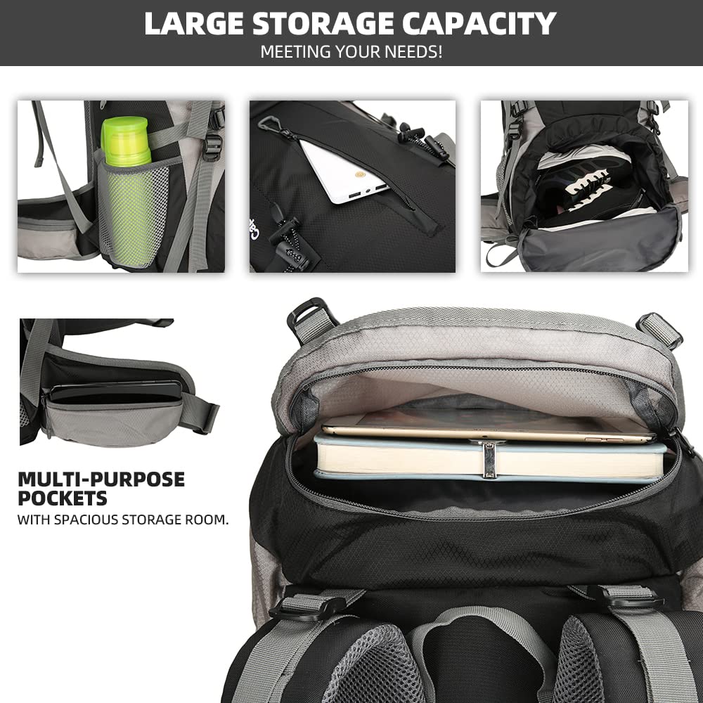 HongXingHai 70L backpack mesh back pad delivers breathable comfort.