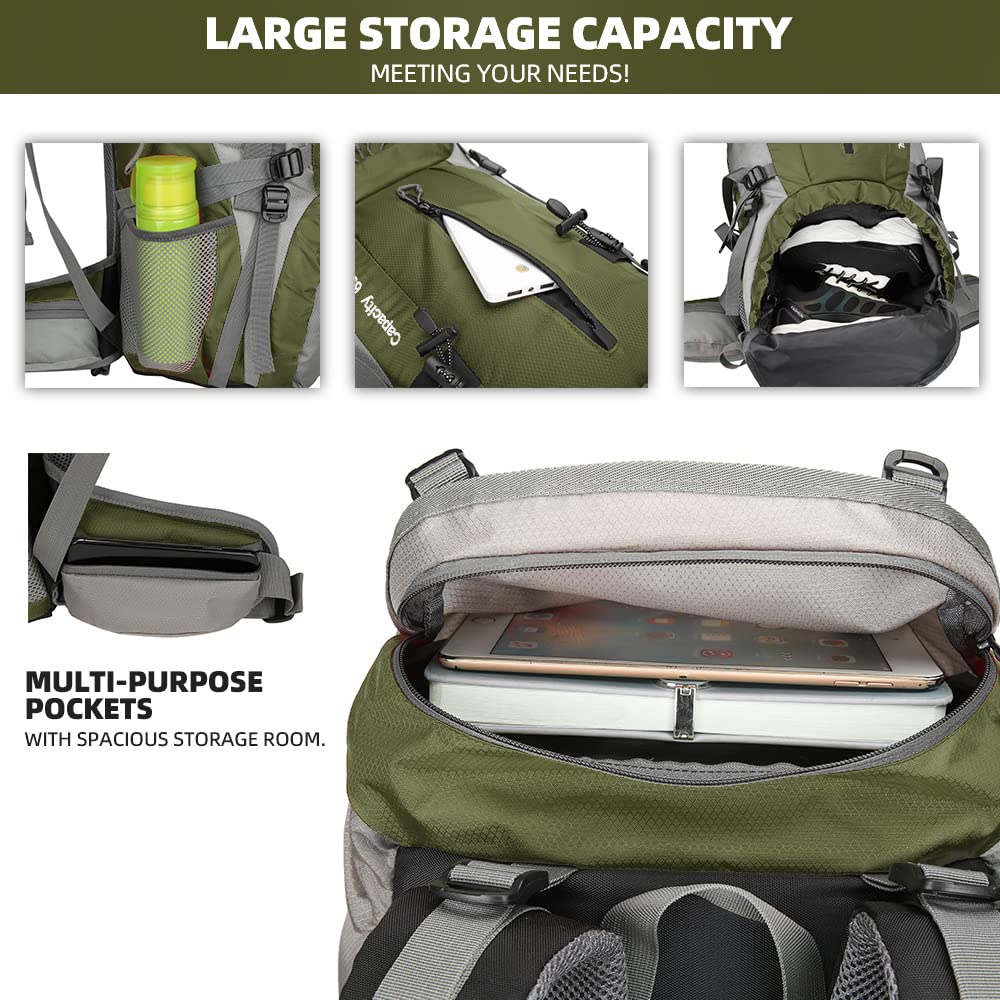 HongXingHai 70L backpack compartments open reveals large storage for gear on trips.