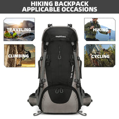HongXingHai 70L backpack waterproof material shields belongings in rain.