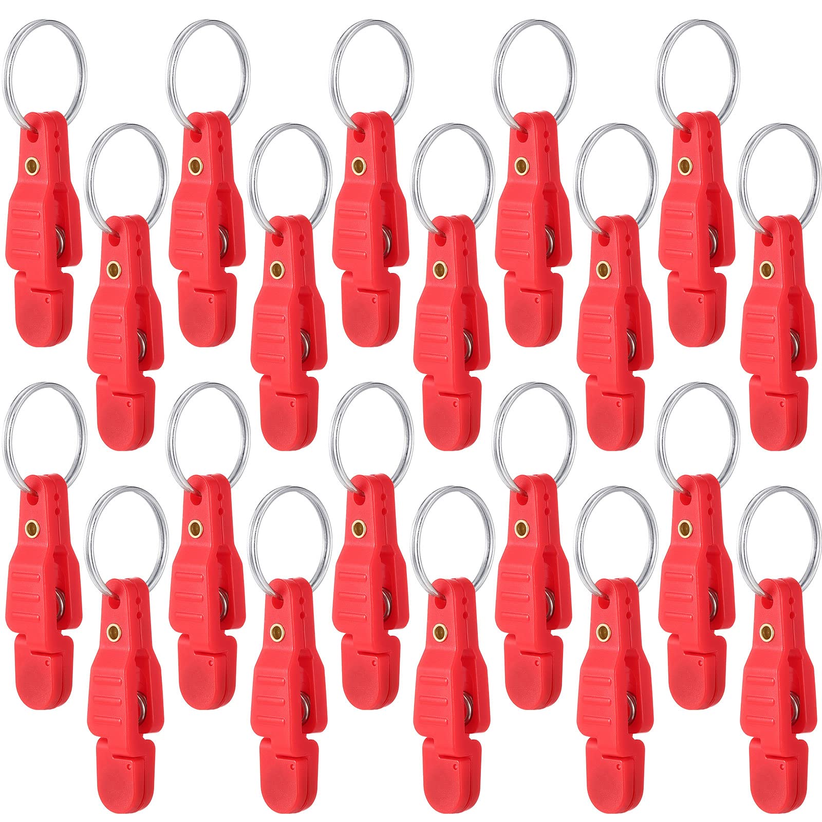 Close-up of Honoson 20-piece heavy tension snap release clips in red