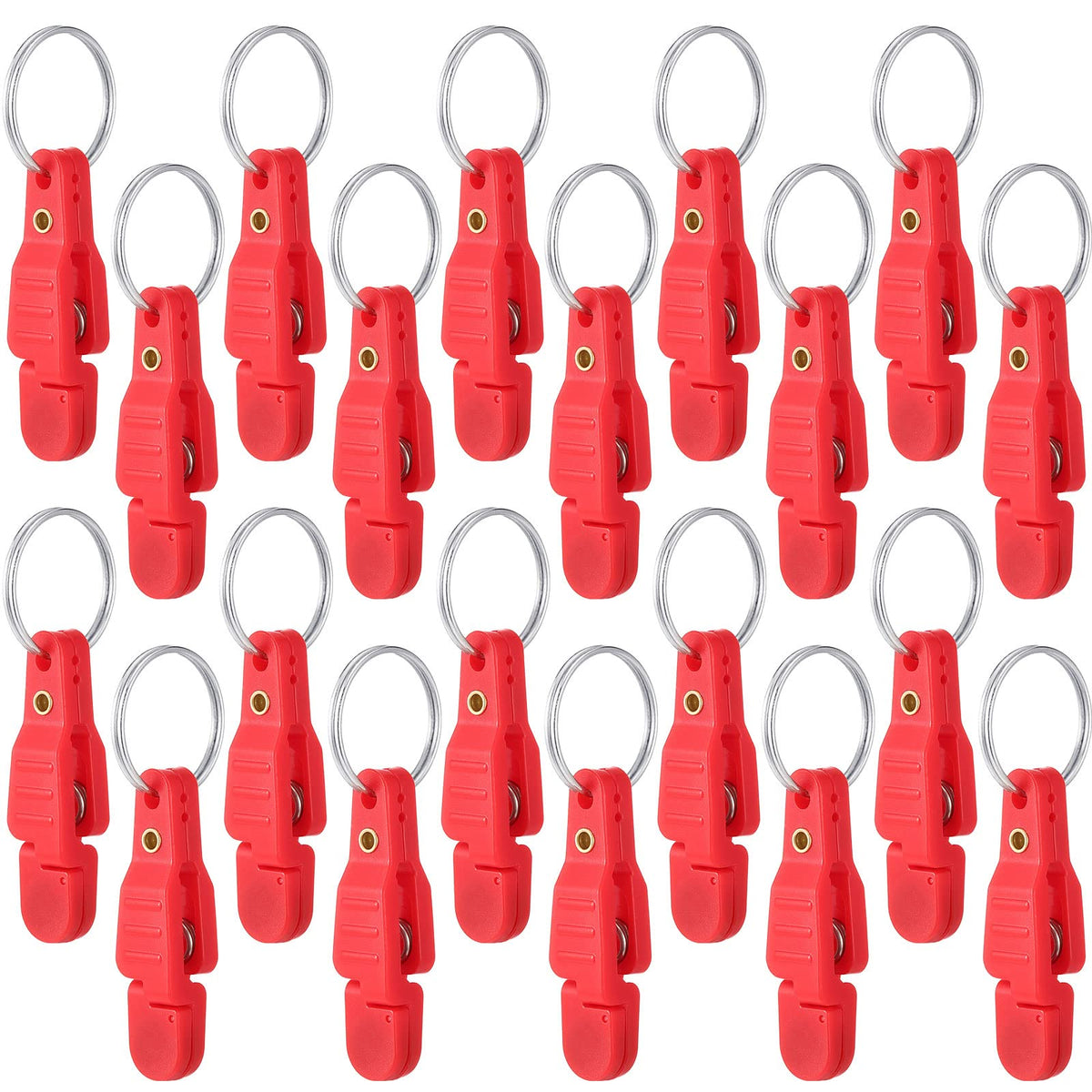 Close-up of Honoson 20-piece heavy tension snap release clips in red