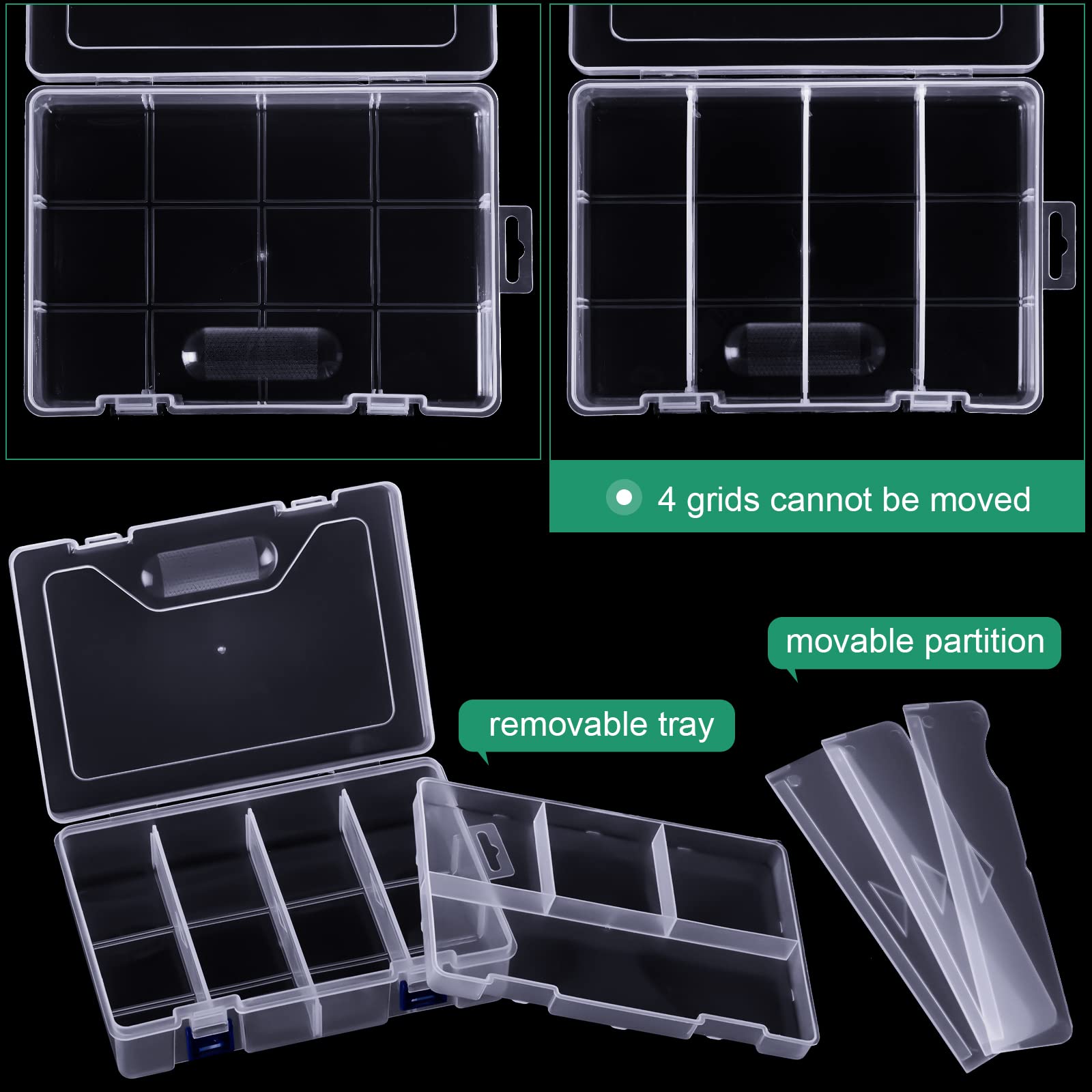 Removable top tray with four fixed compartments