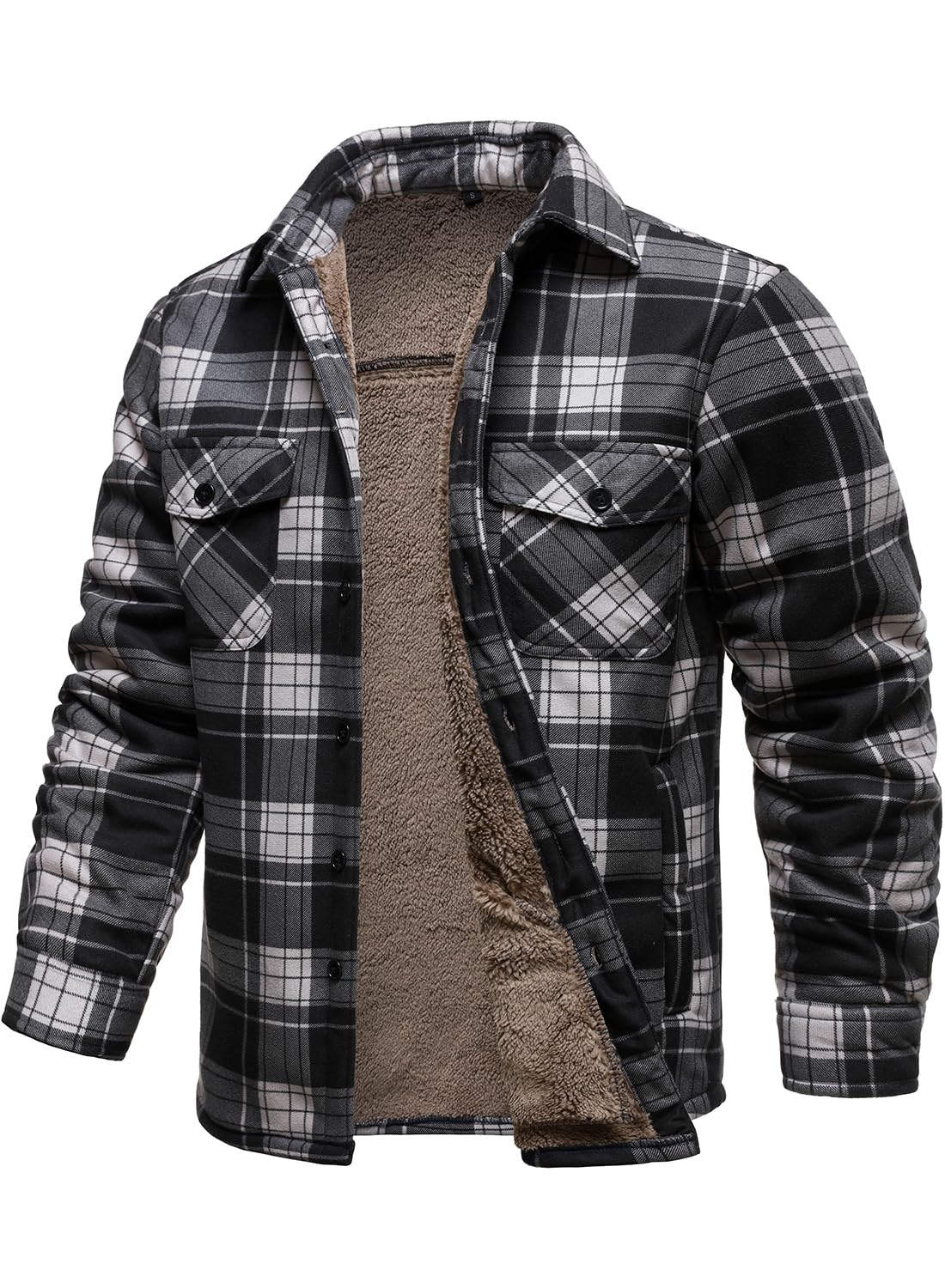 HOOD CREW plaid flannel shirt jacket chest pockets offering convenient storage.