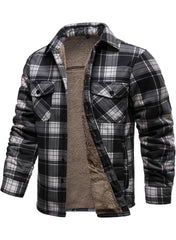 HOOD CREW plaid flannel shirt jacket chest pockets offering convenient storage.