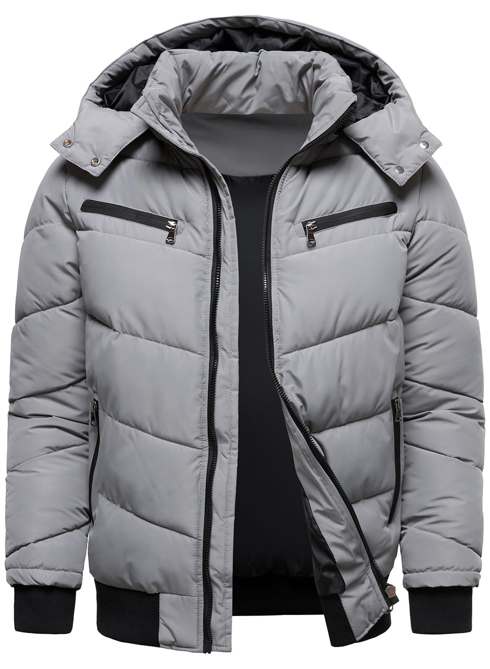 HOOD CREW men's winter coat removable hood detail for versatile styling