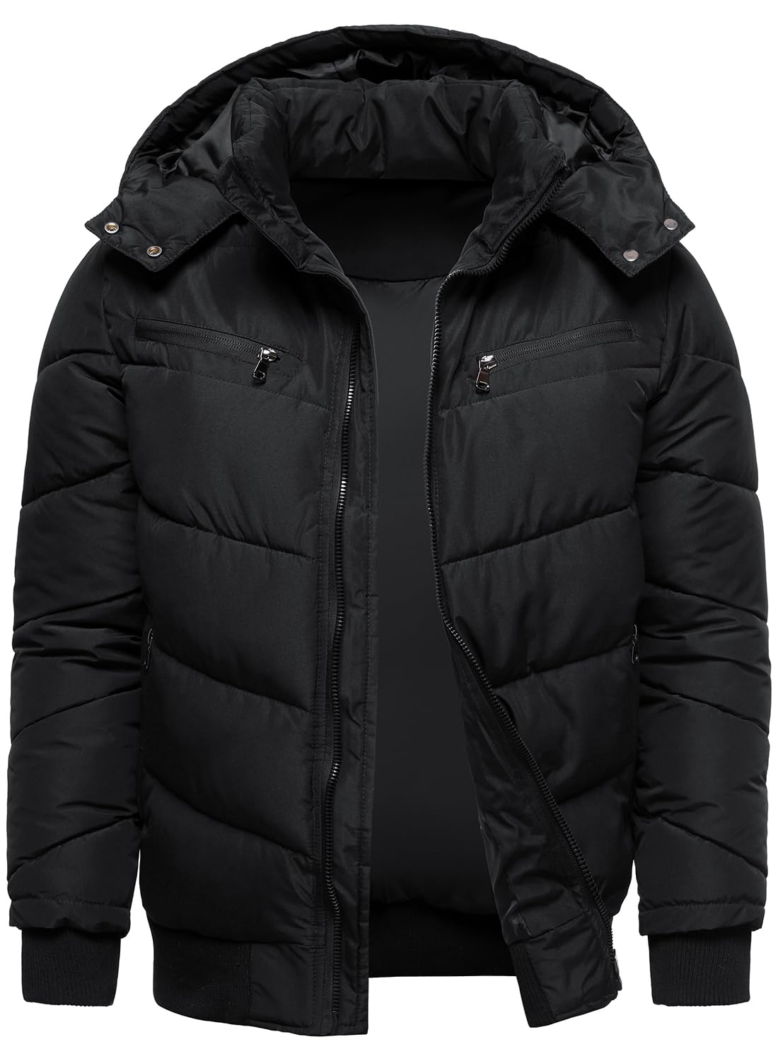 HOOD CREW men's winter parka back view highlights sleek silhouette and practical pockets.