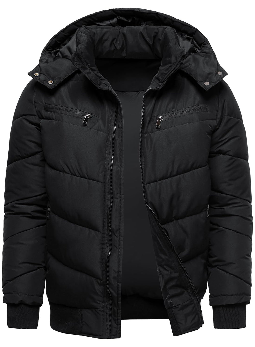 HOOD CREW men's winter parka back view highlights sleek silhouette and practical pockets.