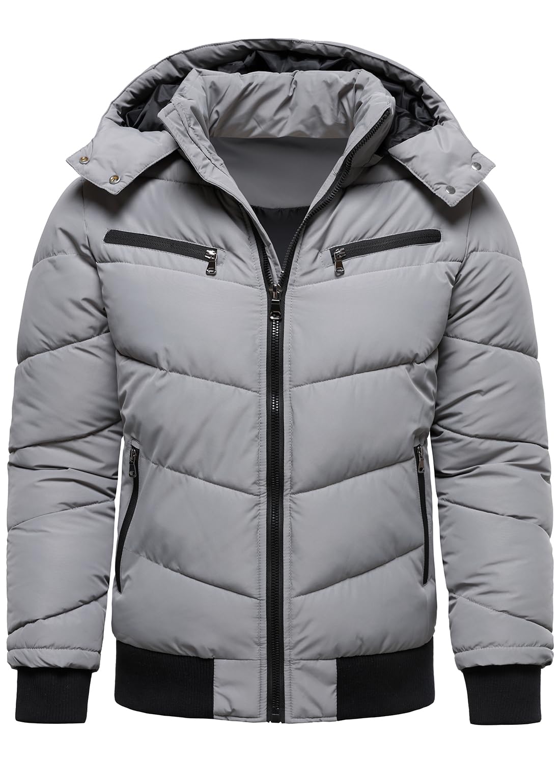 HOOD CREW men's winter coat windproof padded parka with removable hood for chilly commutes