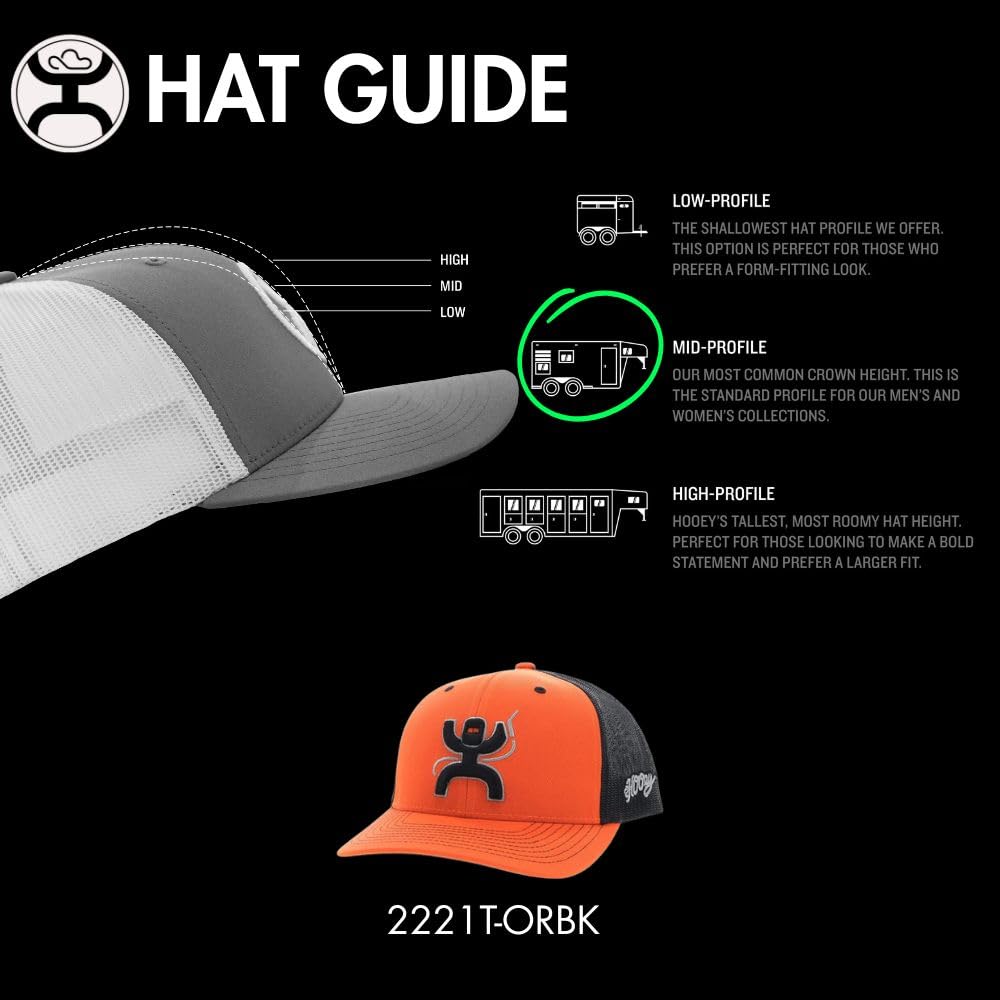 HOOEY Arc Trucker Hat orange/black colorway pairs with workwear and casual outfits.