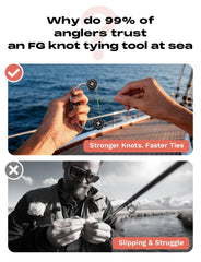 HOOK-EZE FG Knot Tool in use keeps lines aligned for FG knots.