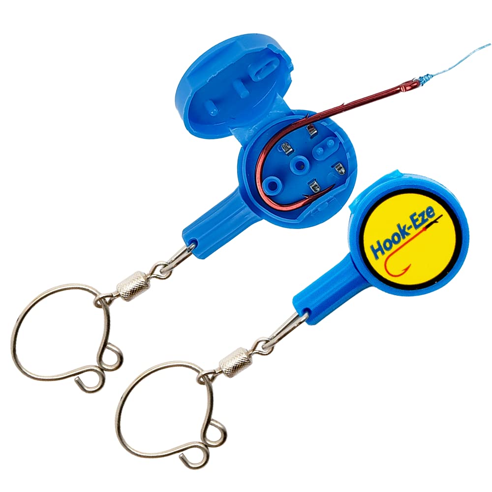 HOOK-EZE knot tying tool with integrated hook cover for safer knot work.