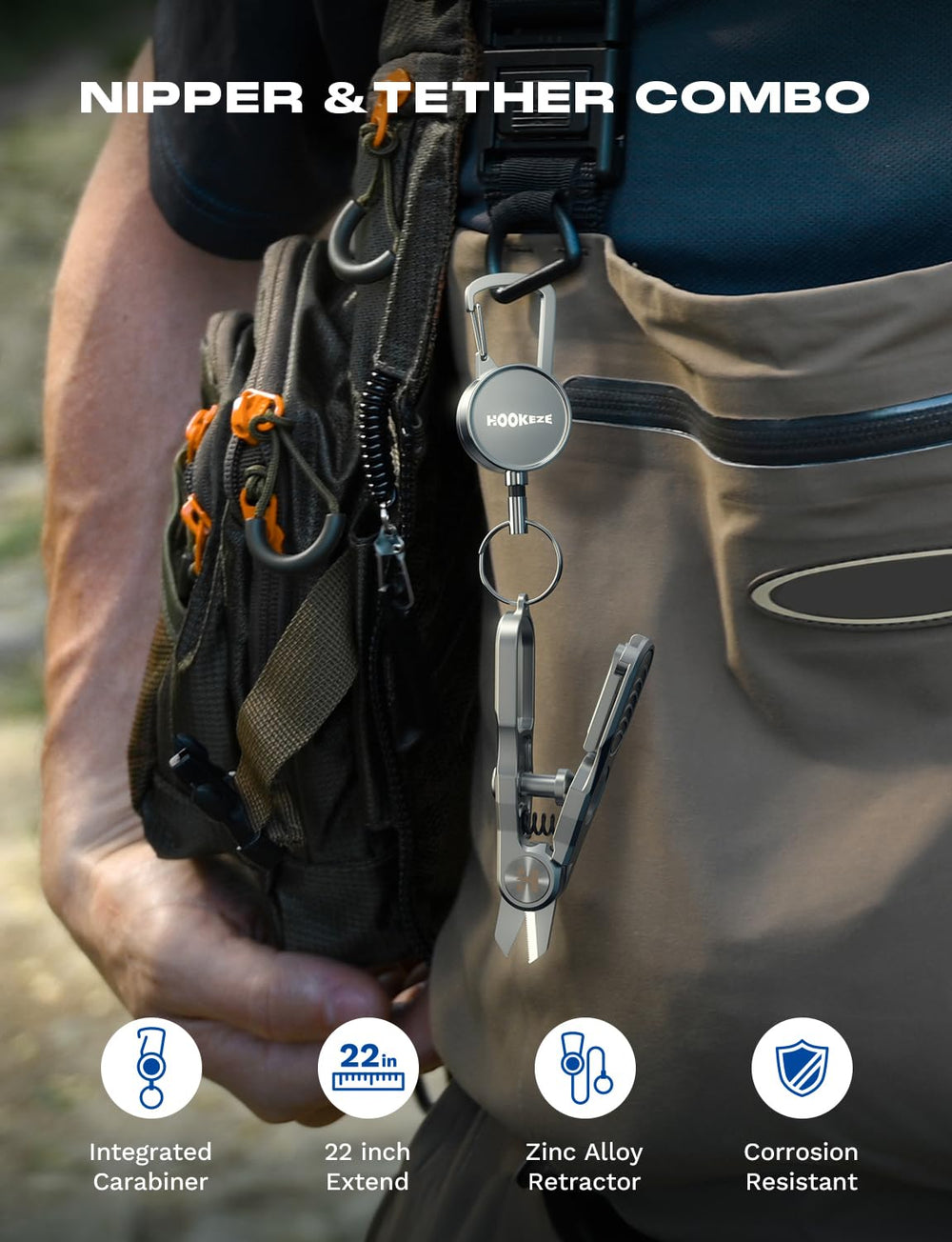HOOK-EZE retractable zinger clip attached to vest for secure access.