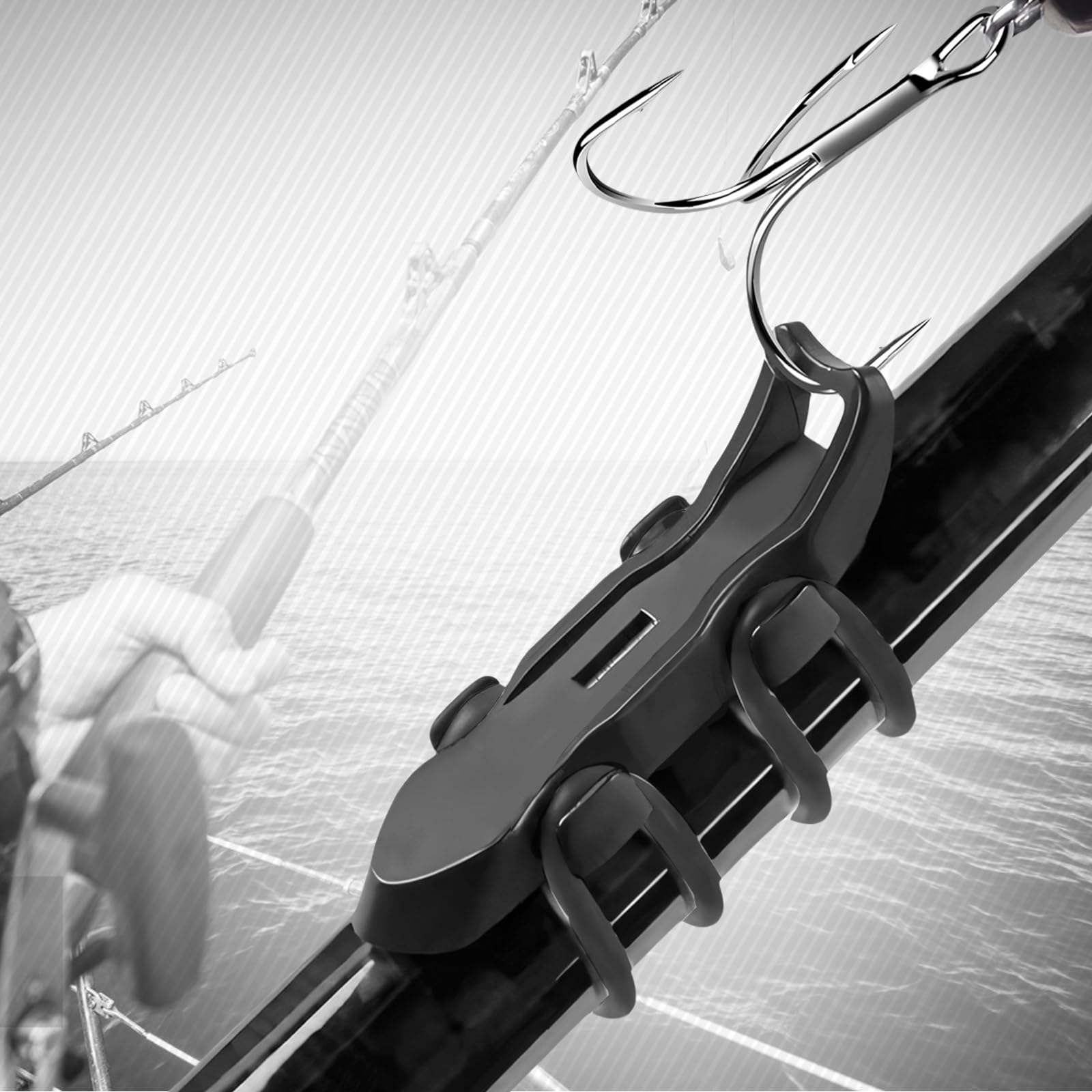 Hook keeper attached to fishing rod in use