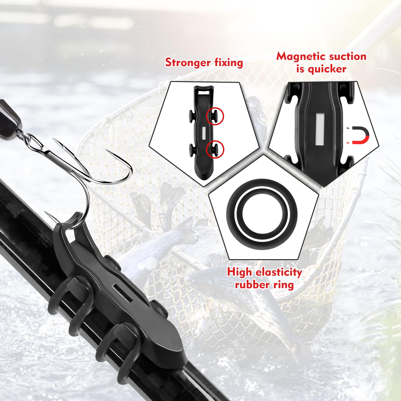 Packaging contents: 4 hook keepers and 8 rubber O-rings