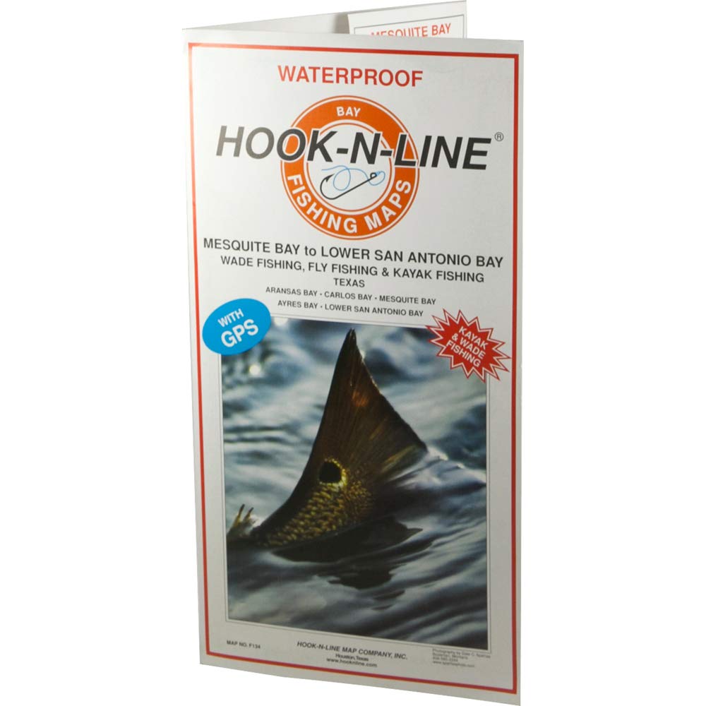 Hook-N-Line Map Co Mesquite Bay map highlights shallow-water fishing spots for kayak and wade anglers.