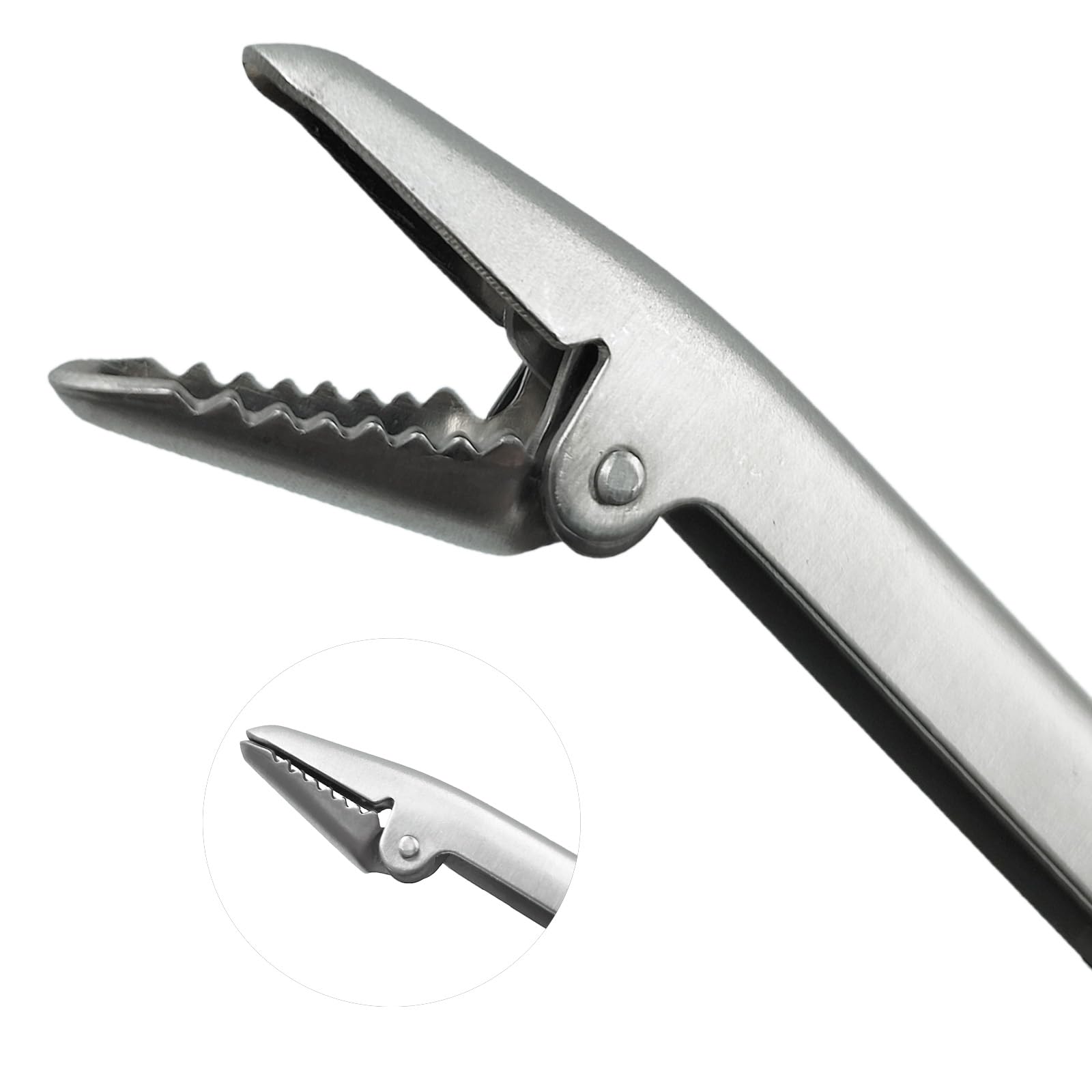 Saltwater-resistant stainless steel hook remover with serrated jaws
