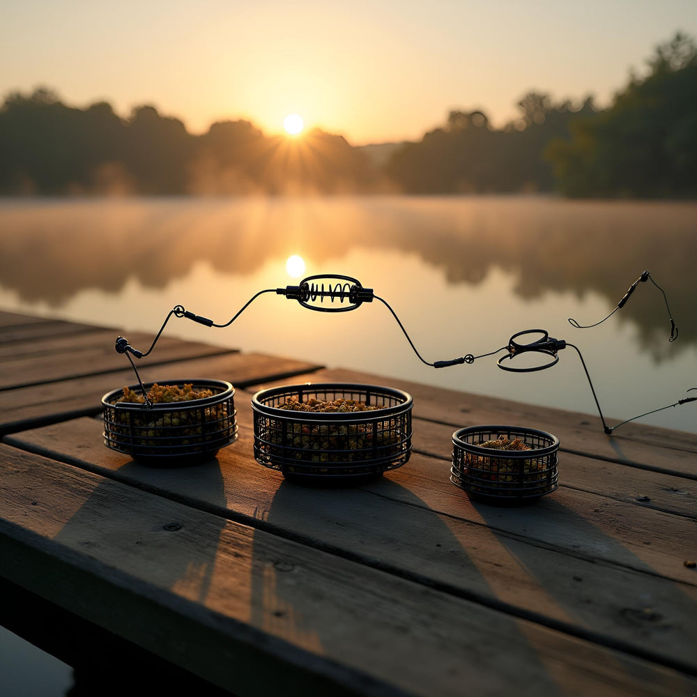 Assorted hook rigs and sinker weights for the feeder kit