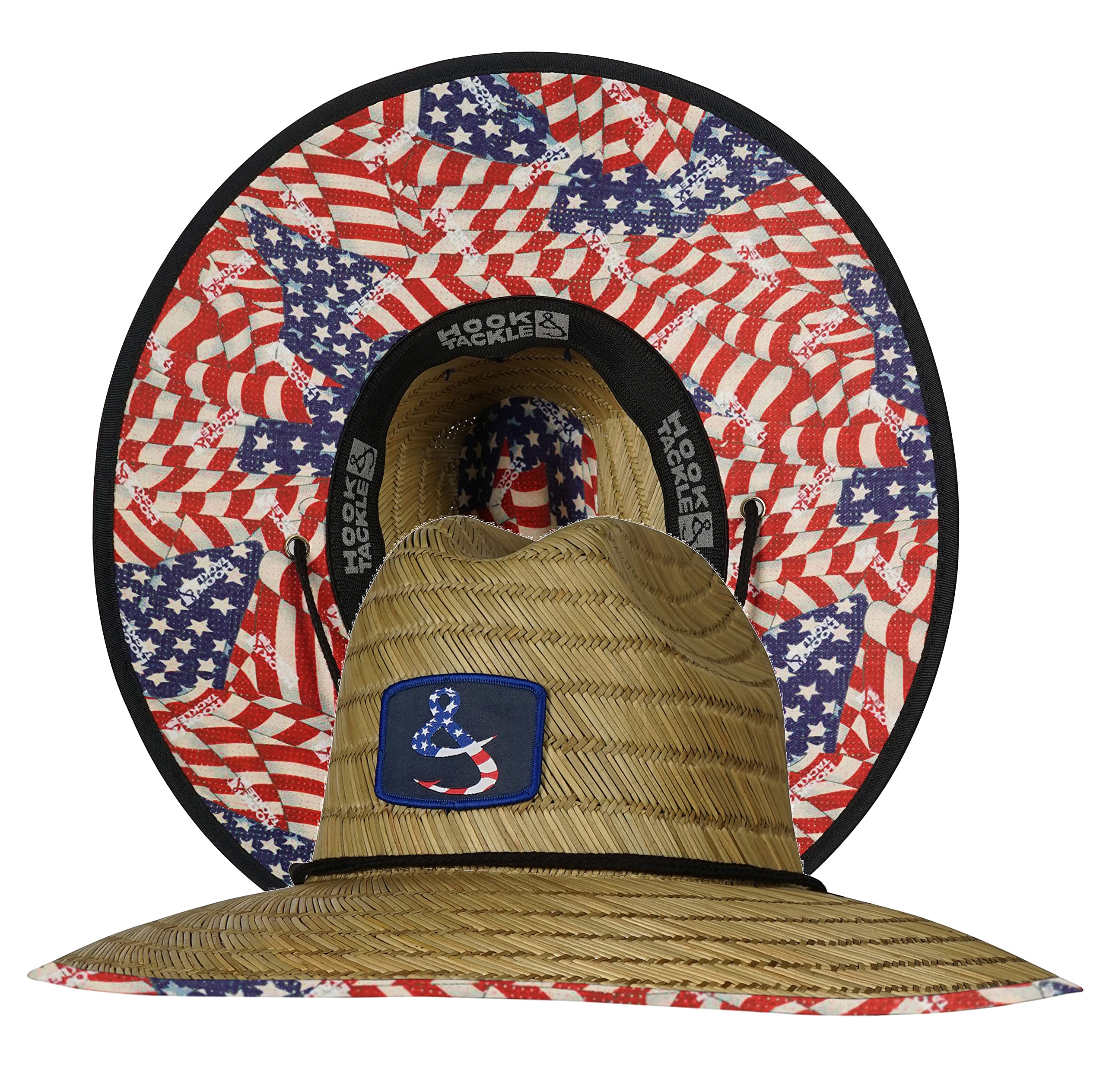 Hook & Tackle American Lifeguard straw hat with front patch for sun protection
