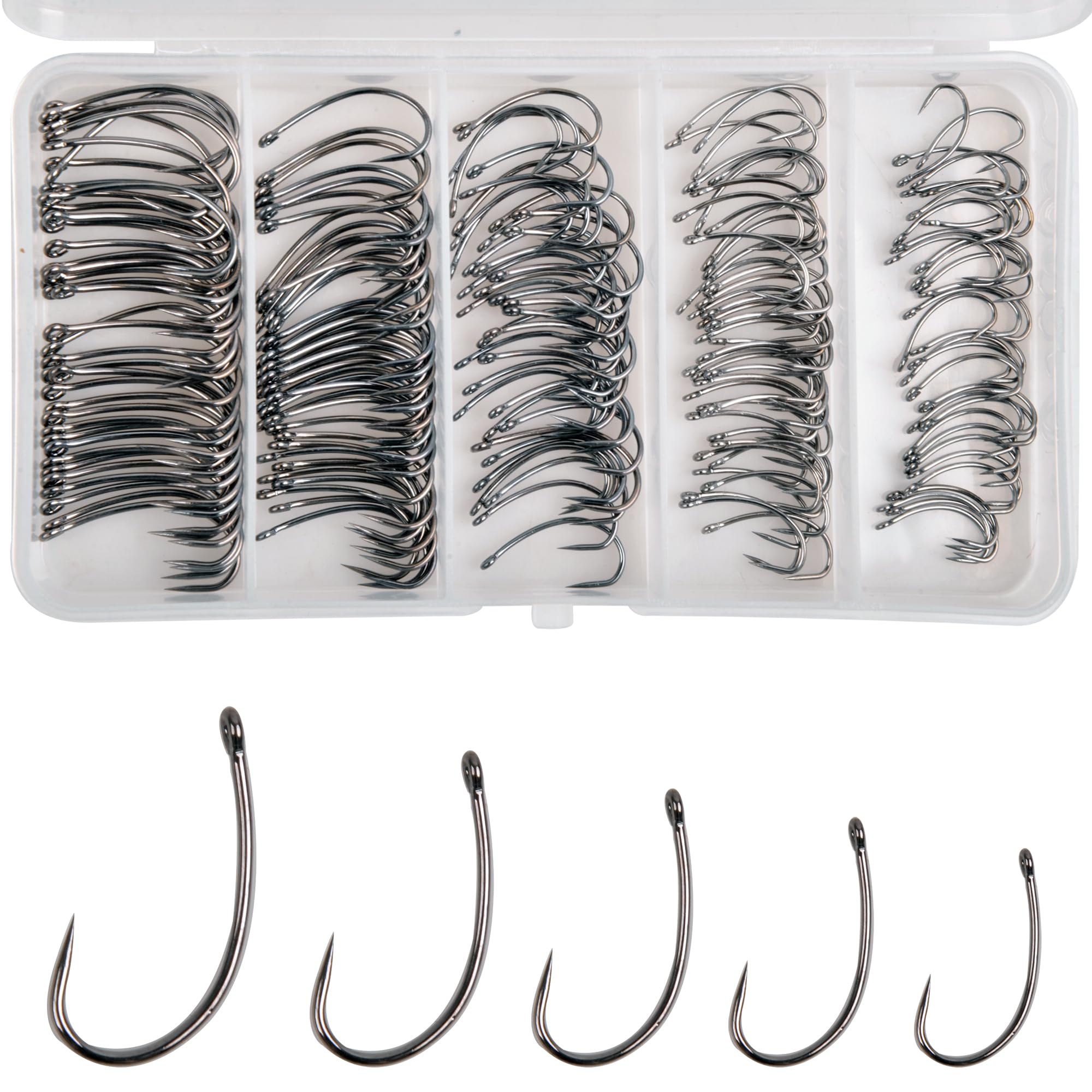 Cover image of the 175pcs barbless carp fishing hooks kit