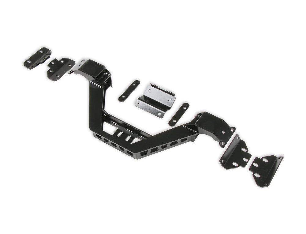 Hooker crossmember demonstrates 4L80/4L85 compatibility during installation