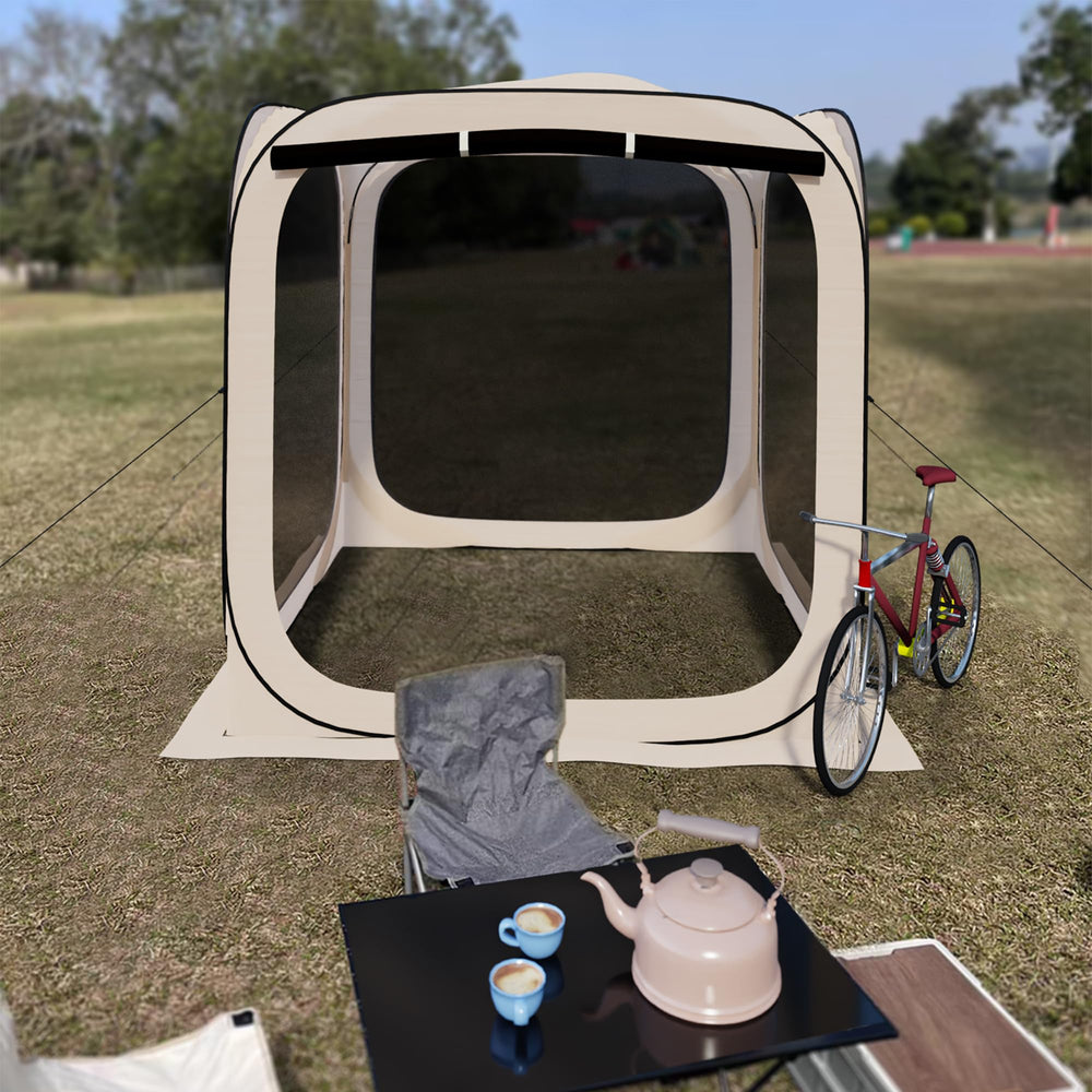 Hooyea pop-up tent screenhouse setup demonstrates quick assembly for gatherings