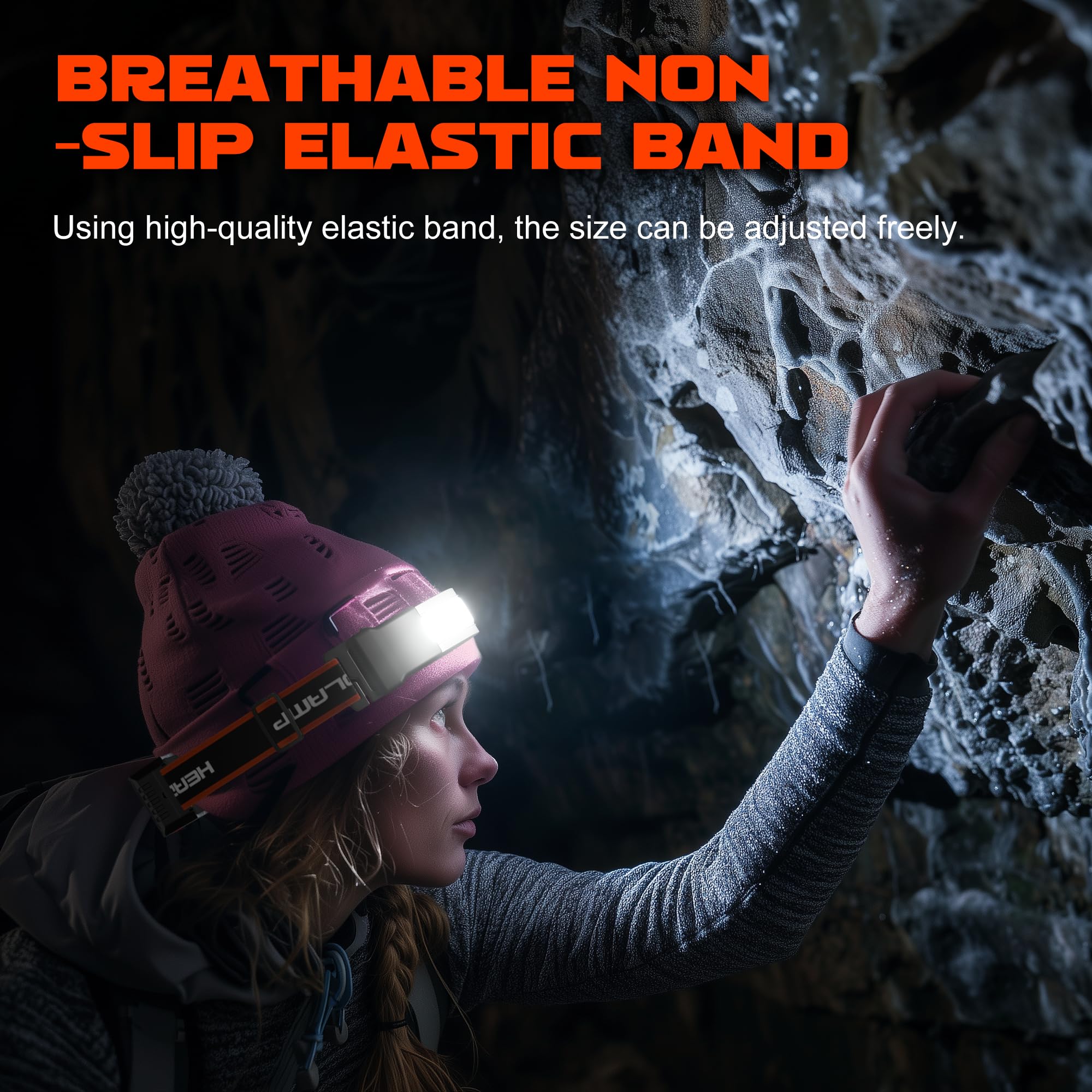 Hopedone headlamp adjustable strap stays secure with a breathable non-slip fit.