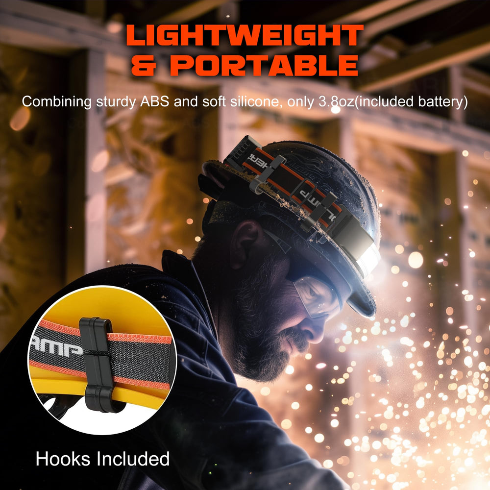 Hopedone headlamp ultralight design weighs just 3.8 oz for comfortable all-day wear.