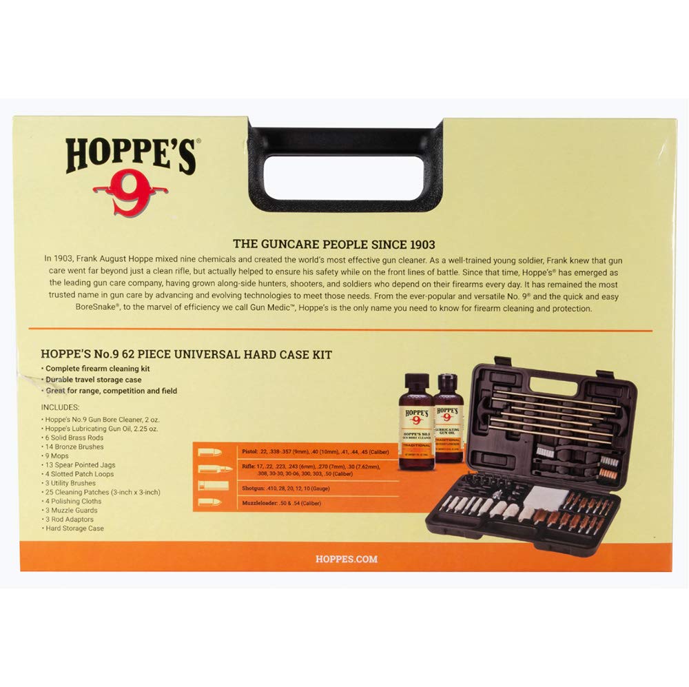 Full-size Hoppe's #9 cleaner and Hoppe's #9 Oil included in the kit.