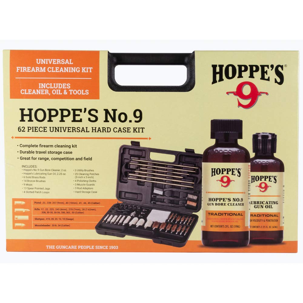 Hoppe's Deluxe Gun Cleaning Kit 62-Piece components laid out