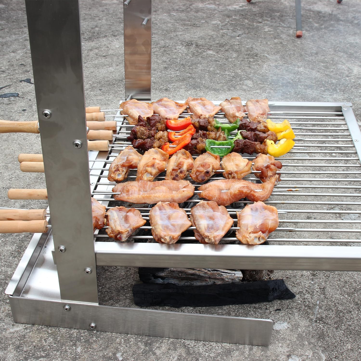 HORESTKIT Argentine grill height-adjustment shows three levels for precise cooking.