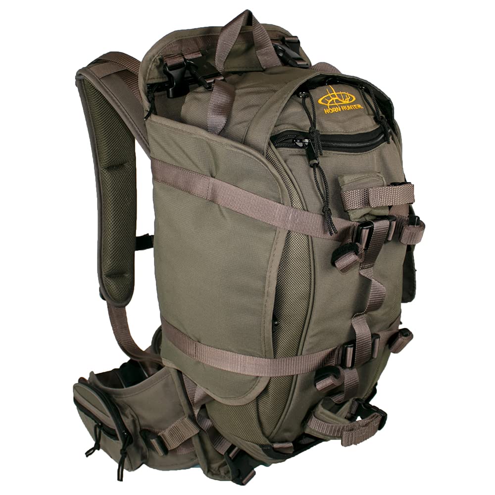 Horn Hunter Full Curl Light Frame Combo Backpack in stone, treestand-ready with quick-access compartments.