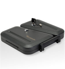 Exterior of Hornady Dual-Lid Gun Lock Box 95229 with fold-out handle.