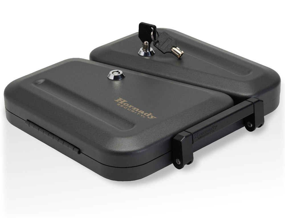 TSA-approved portable gun lock box suitable for travel.