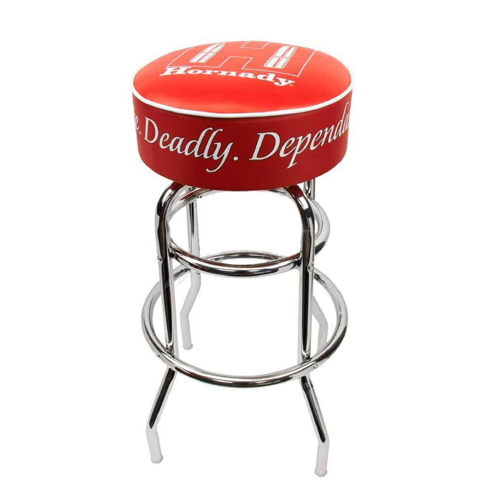 Hornady reload bench stool seat with logo offers comfortable seating for reload tasks