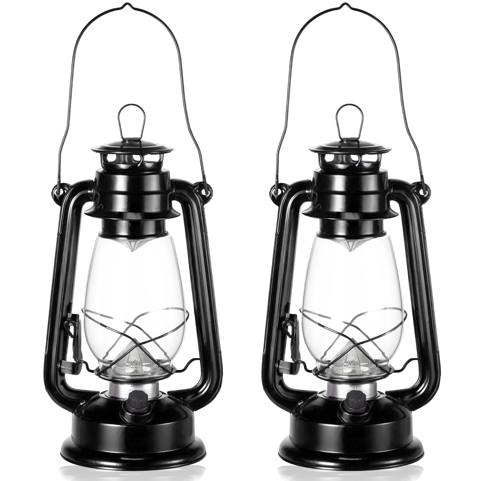 Hortsun 12-inch vintage LED hurricane lanterns front view with warm glow for cozy outdoor evenings.