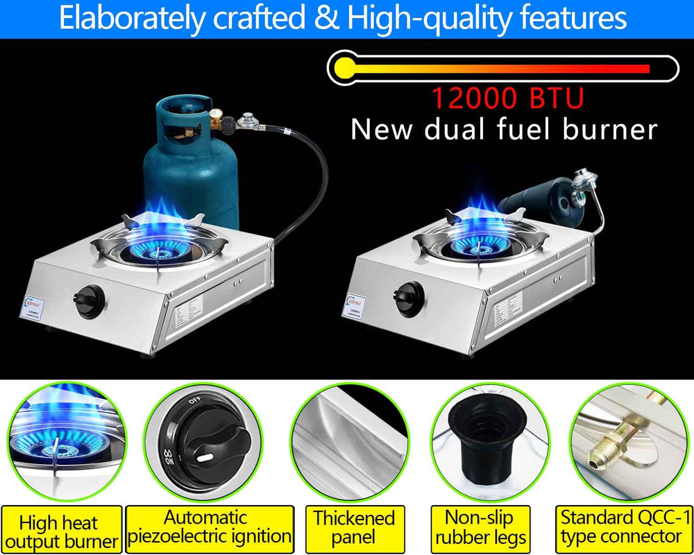 Horynar propane stove dual-fuel capability supports multiple fuel options in emergencies.