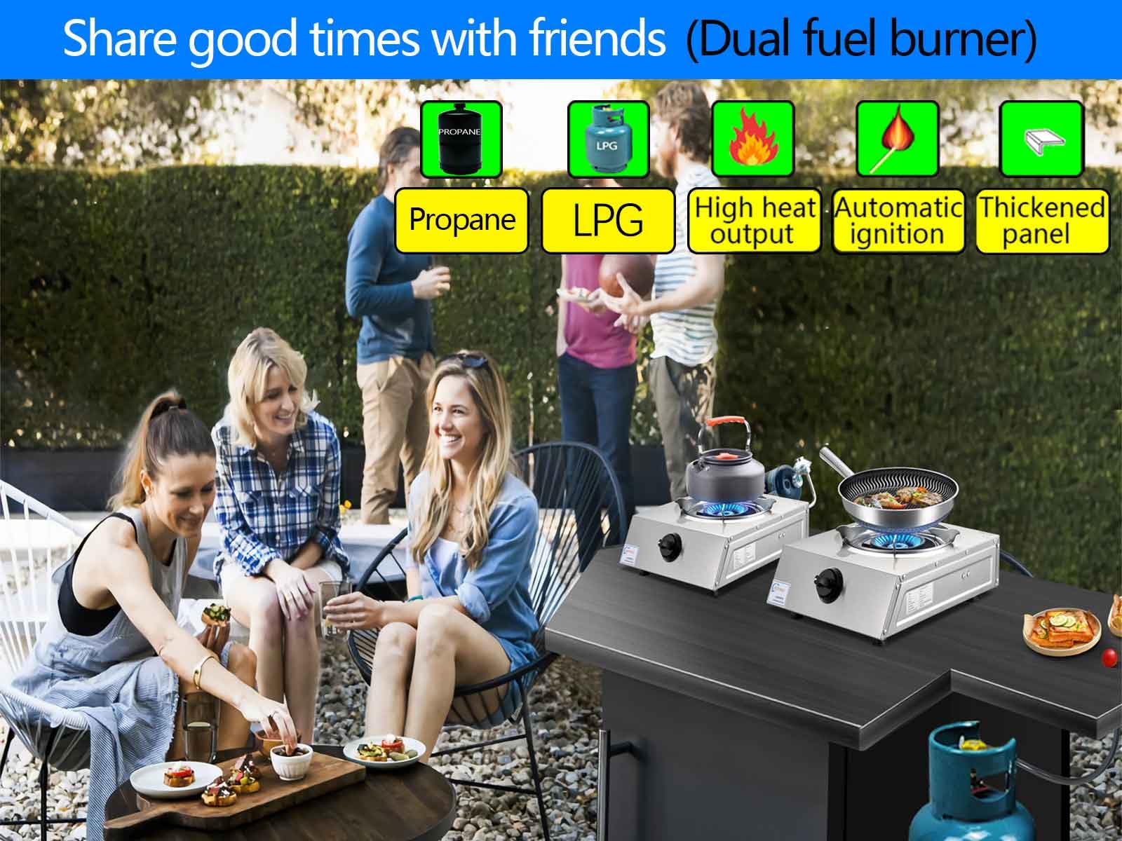 Horynar propane stove thickened stainless steel construction offers sturdy performance in rugged conditions.