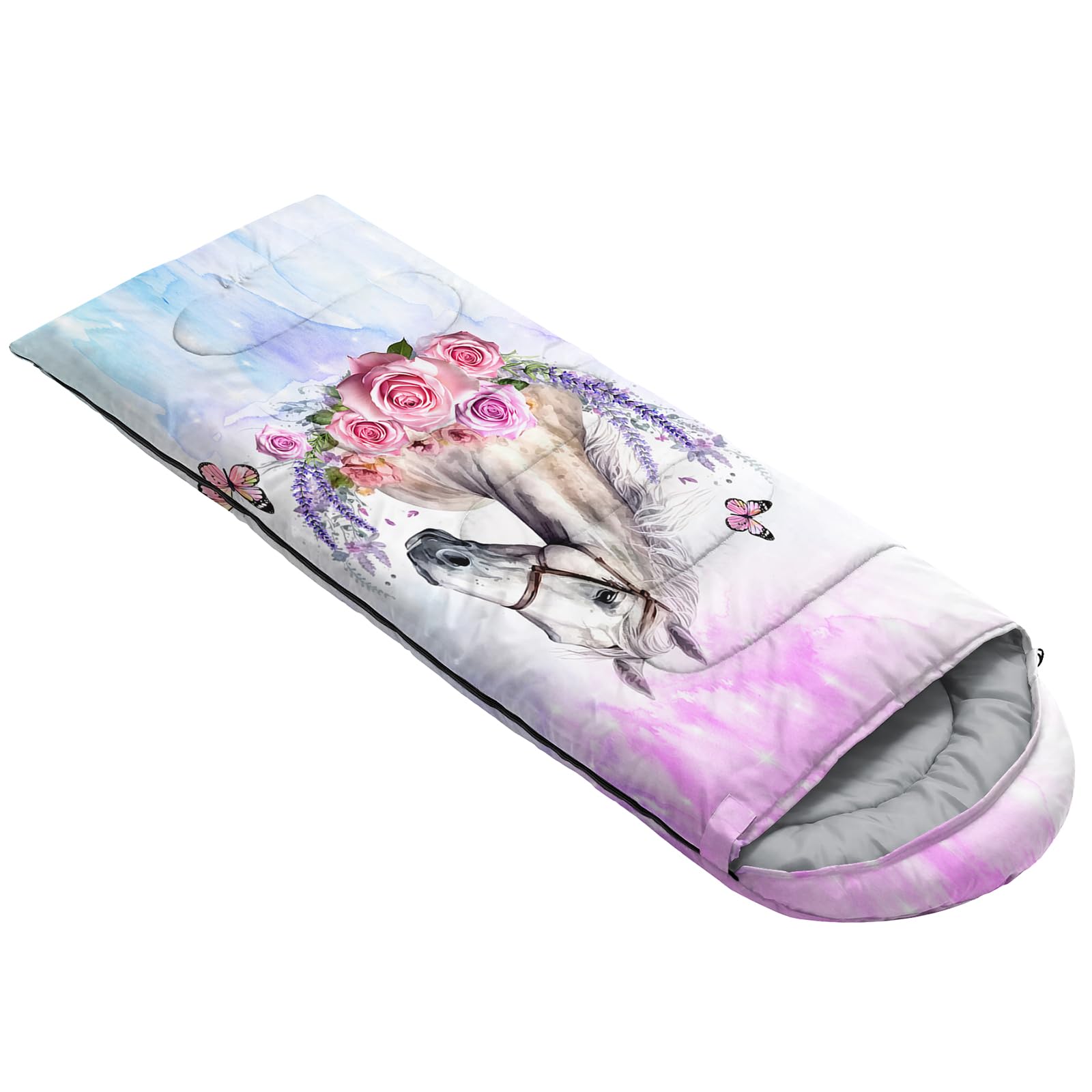 HOSIMA digital print pattern sleeping bag offers stylish, cozy warmth.