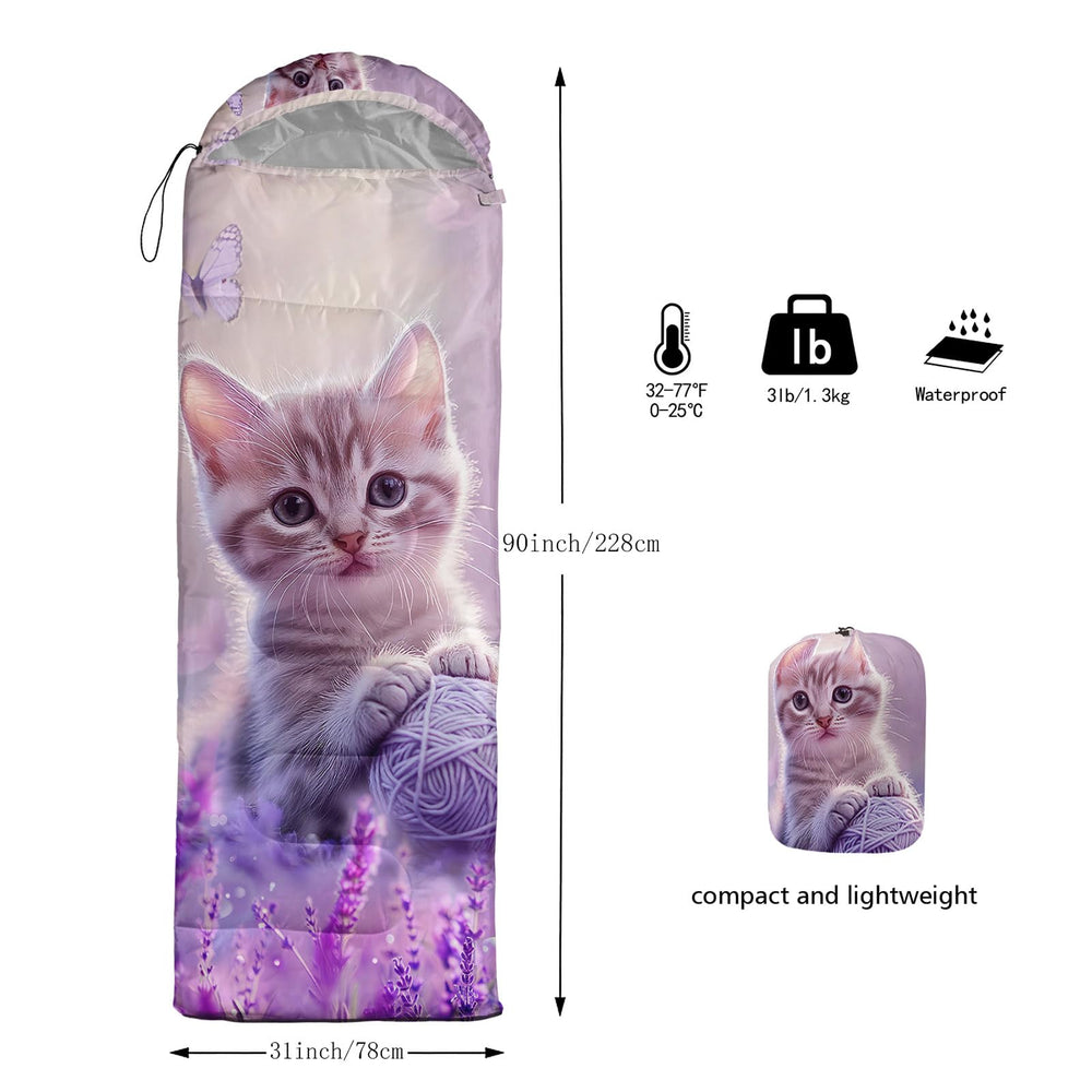 HOSIMA Kawaii Cat Sleeping Bag drawstring closure shows adjustable warmth and snug fit
