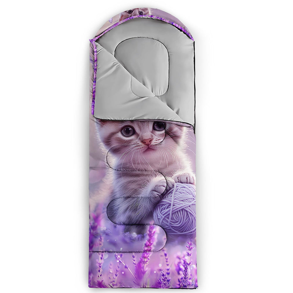 HOSIMA Kawaii Cat Sleeping Bag packaging and carry bag illustrate simplified storage
