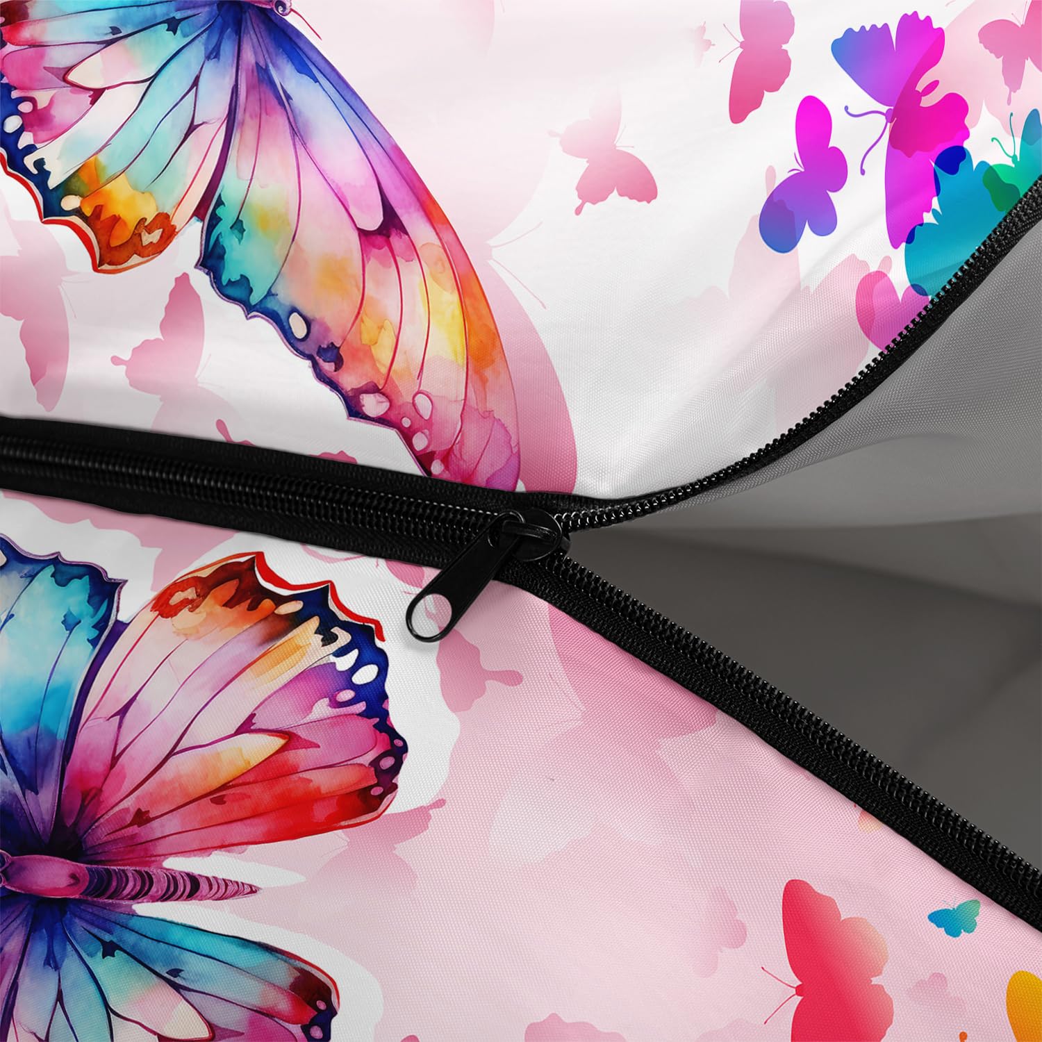 Hosima Pink Butterfly sleeping bag inside view reveals soft lining and microfiber filling
