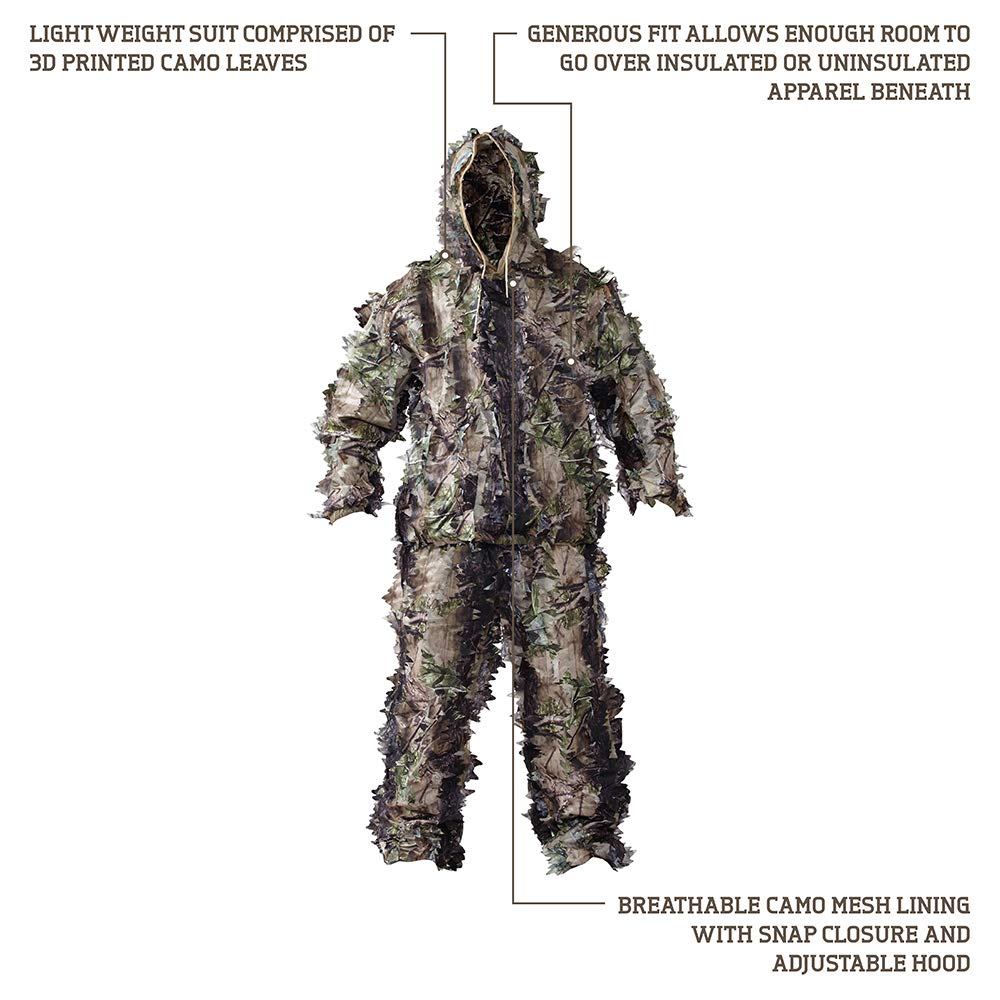 HOT SHOT leafy 2pc suit woodland camo pants designed for unrestricted movement.