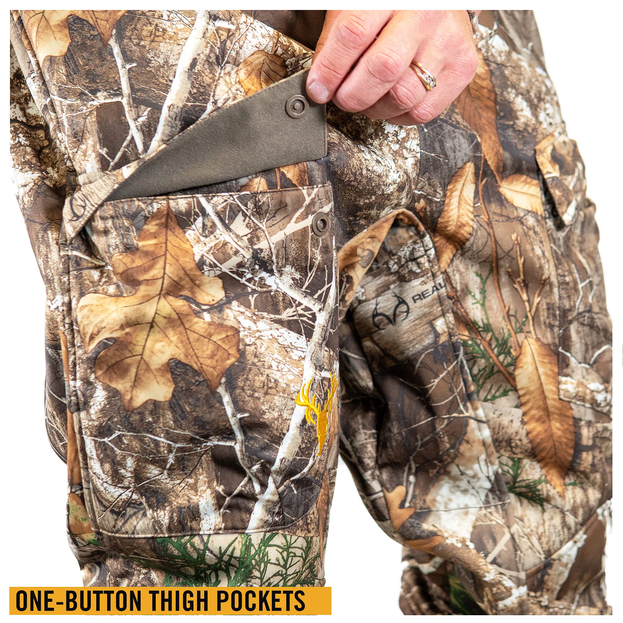Hot Shot thigh pocket detail for easy access on hunts.