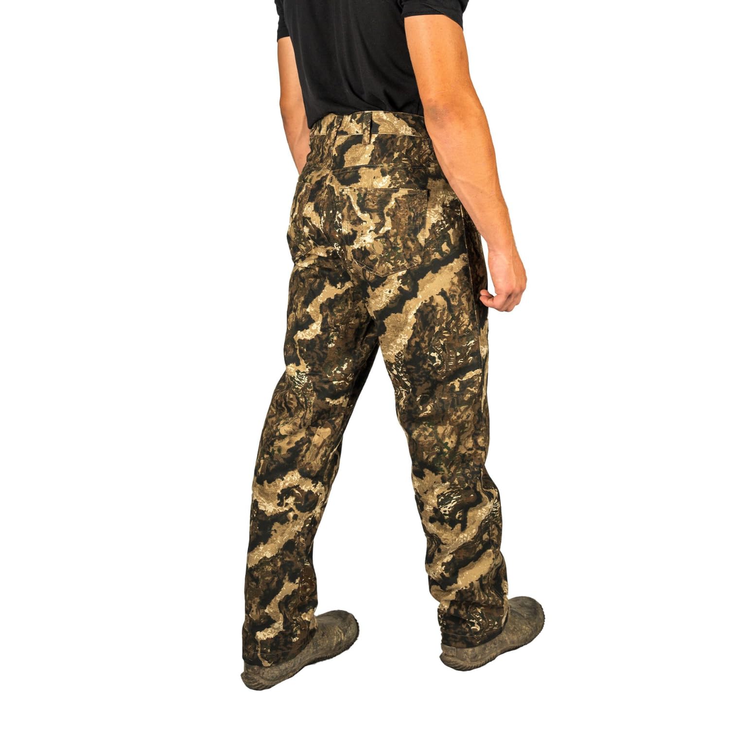 HOT SHOT men's flannel-lined camo pants back pocket for secure gear.
