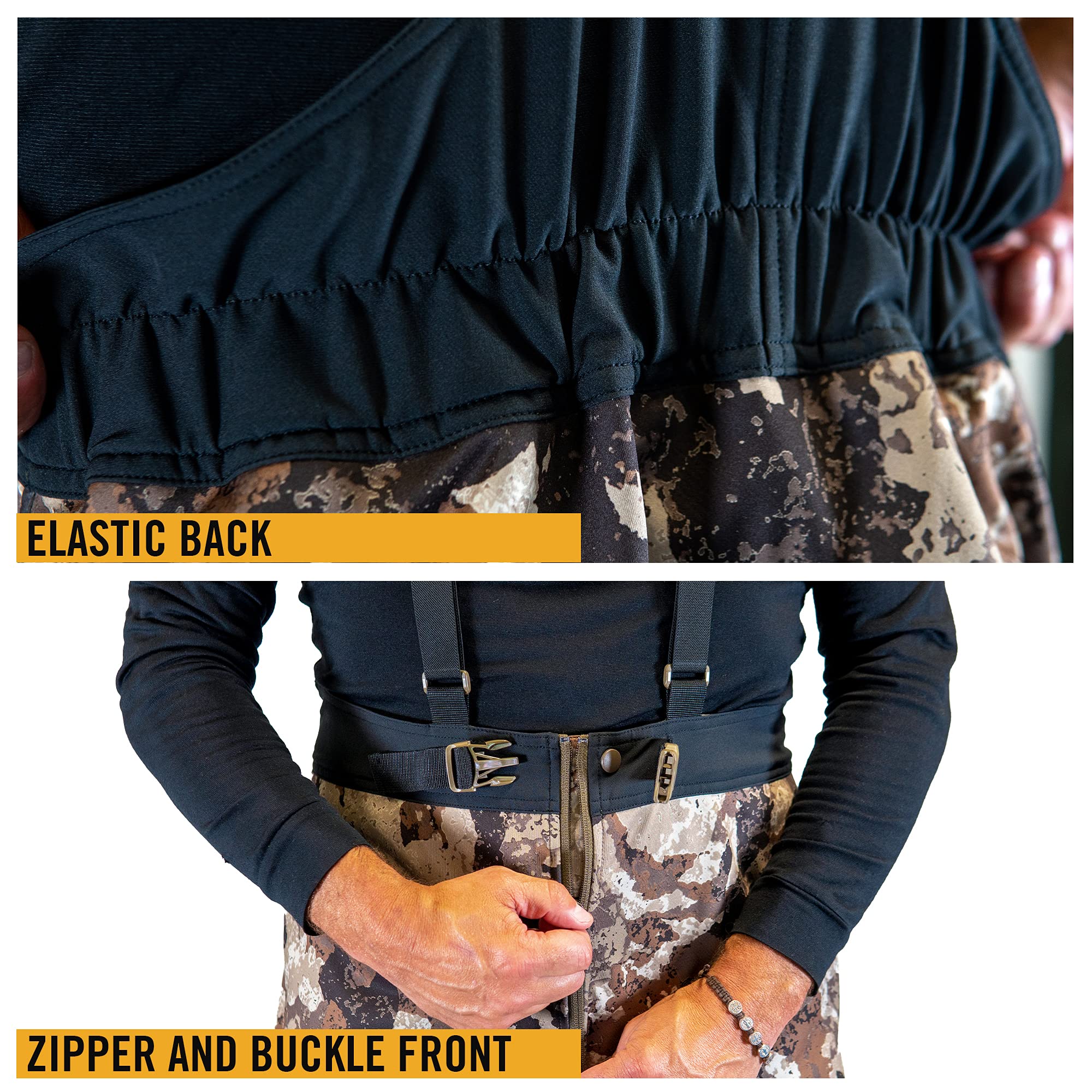 HOT SHOT Veil Cervidae camo bib shoulder straps highlight adjustable comfort during field wear.